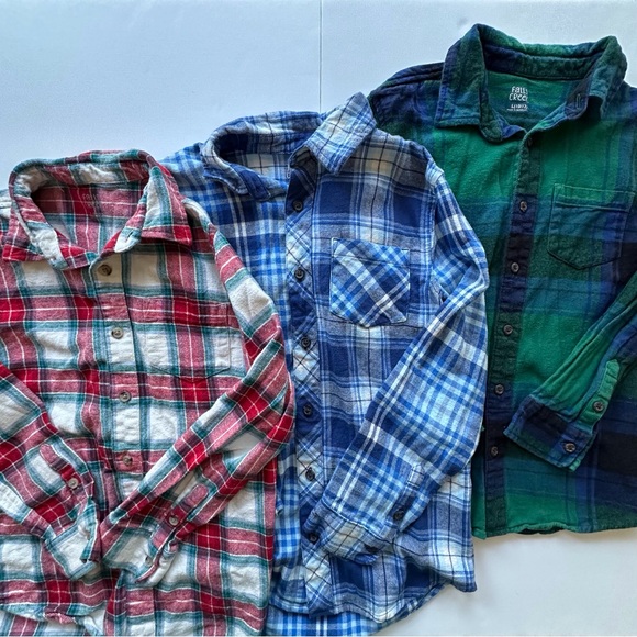 Lot of 3 Falls Creek long sleeve button down plaid flannel shirts boys L 10-12 - Picture 1 of 14